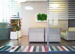 Farbkonzept | Lounge mit neuem Farbcode für Wand und Boden im Aufenthaltsbereich