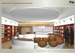 3D-Visualisierung Klosterladen mit Verkaufs-Theken